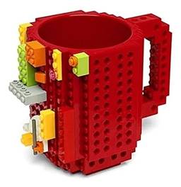 Caneca Tipo Lego Bloquinhos Vermelha + Brinquedo