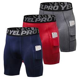 Tomshin Shorts de compressão masculinos com 3 calções e cuecas de treino ativo com bolso