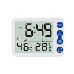 Cucudy Termômetro digital interno e higrômetro com display LCD de relógio ?/? Temporizador de contagem regressiva selecionável Monitor preciso de umidade e temperatura para escritório doméstico Despe