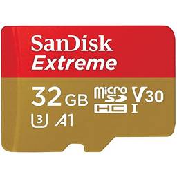 Cartão de memória SanDisk 32GB Extreme microSDHC UHS-I com adaptador - C10, U3, V30, 4K, A1, Micro SD - SDSQXAF-032G-GN6MA, vermelho/dourado