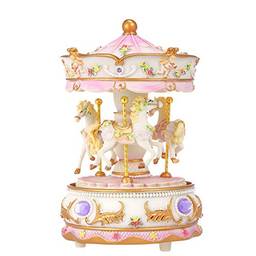 Tomshin Mini carrossel caixa de música com mecanismo de relógio colorido LED Merry-go-round caixa musical presente para namorada crianças crianças festival de Natal roxo