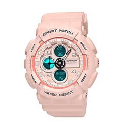 SANDA Luxo Moda Mulher Homens Esportes Relógios Masculinos Estilo G LED Digital Militar Impermeável Relógio Dupla Display Feminino (Pink)