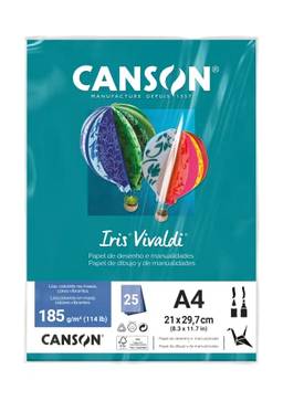 CANSON Iris Vivaldi, Papel Colorido A4 em Pacote de 25 Folhas Soltas, Gramatura 185 g/m², Cor Mar Caribe (26)