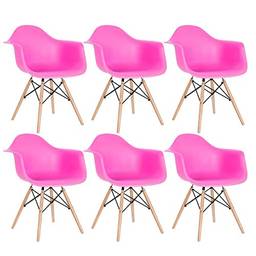 Kit - 6 x cadeiras Charles Eames Eiffel Daw com braços - Base de madeira clara - Rosa pink