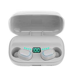 SZAMBIT TWS Fones de ouvido fio Bluetooth 5.0 5.0 mAh caixa de carregamento 11800 mAh HiFi estéreo à prova d'água fone de ouvido sem fio com microfone (Branco)