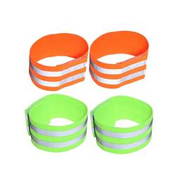 LIOOBO 4 peças de faixas refletivas esportivas para corrida e segurança, braçadeira de alta visibilidade, braçadeira de pulso e tornozelo (laranja e verde)