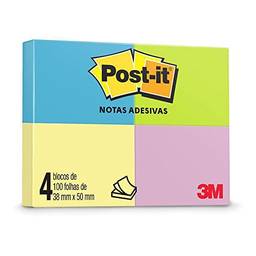 Blocos de Notas Adesivas Post-it Neon 4 cores - 4 Blocos de 38 mm x 50 mm - 100 folhas cada