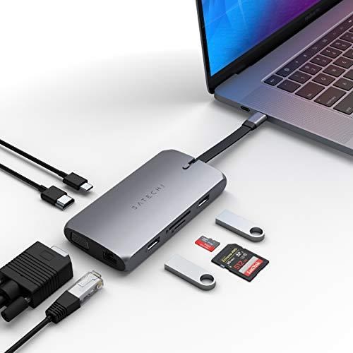 Satechi Adaptador USB C multiportas, hub USB C 9 em 1, adaptador multiportas portátil portátil – compatível com MacBook Pro/Air M2 2022, MacBook Pro M1 Pro & Max, MacBook Air/Pro M1 2020 (cinza espacial)