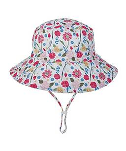 Chapéu de sol para bebê verão chapéus para menino de bebê UPF 50+ Proteção solar para criança chapéu balde para bebê menina boné ajustável (Flor vermelha, 48-50 cm / 6-24 Months)