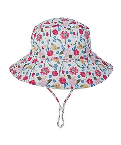 Chapéu de sol para bebê verão chapéus para menino de bebê UPF 50+ Proteção solar para criança chapéu balde para bebê menina boné ajustável (Flor vermelha, 48-50 cm / 6-24 Months)