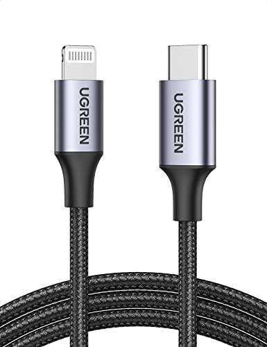 Cabo USB-C para Lightning certificado MFi, nylon trançado, cabo de carregamento de entrega rápida para iPhone SE 11 Pro Max XR XS Max 8 Plus, AirPods e mais, 3FT, Cinza