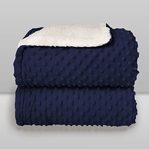 Cobertor Donna Laço Bebê Plush com Sherpa Dots Bolinhas Azul Navy
