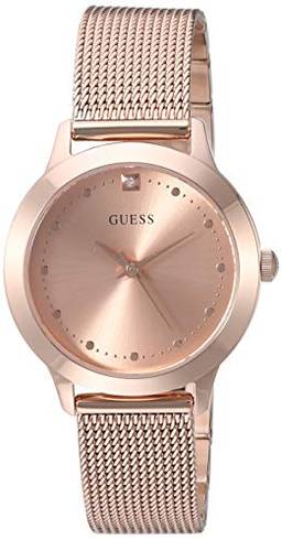 GUESS Relógio de pulseira de malha com mostrador de diamante de 30 mm, Tom dourado rosa