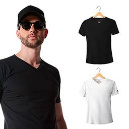 Kit com 2 Camisetas Premium Gola V Slim Fit Preta e Branca - Polo Match (GG)