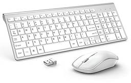 Mouse teclado sem fio, teclado e mouse de computador sem fio fino 2,4 G, ergonômico, compacto, tamanho completo perfeito, Silver+white