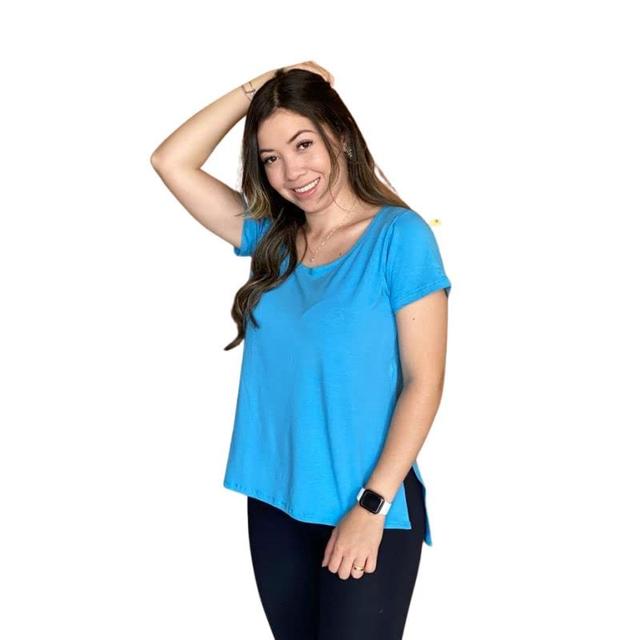Blusa Feminina Sobre Legging Longa Tapa Bumbum Fitness Liso Camisa (Azul, G)