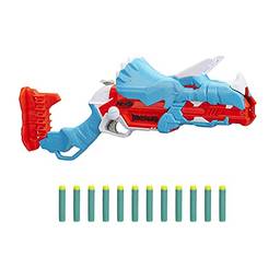 NERF Lança Dardos Dino Tricera-Blast Acção Tripla com 12 Dardos Oficiais - F0804 - Hasbro, Azul, vermelho e branco