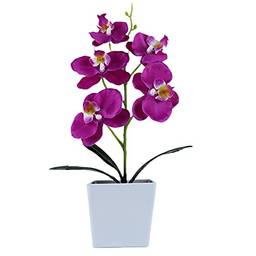 Heave Orquídeas artificiais com vaso branco, orquídeas falsas plantas de seda flor bonsai decoração para mesa de escritório em casa decoração de festa de casamento lótus vermelho