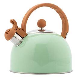 Cabilock Chaleira de aço inoxidável com apito para chá, chaleira, fogão, cabo antiquente e apito alto 2,5 L (verde claro)