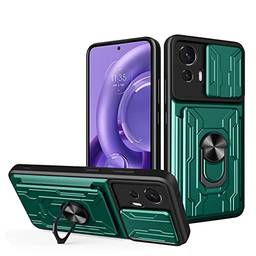 Capa para Motorola Edge 30 Neo 5G+ Película de Vidro, Capa Sólida Proteja Câmera Slim Capa à Prova de Choque com Porta Cartão para Moto Edge 30 Neo (verde)