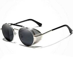 Óculos de Sol Masculino Redondo Steampunk Kingseven Proteção Polarizados UV400 Anti-Reflexo N7550 (C4)