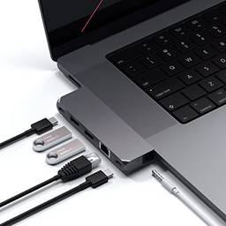 Satechi Mini adaptador tipo C Pro Hub – USB 4, dados USB-A 3.0, Gigabit Ethernet, dados USB-C e entrada de áudio – Compatível com MacBook Pro M1 Pro e M1 Max 2021, MacBook Air/Pro M1 2020 (cinza espacial)