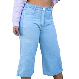 Calça Jeans Feminina Pantacourt Cintura Alta (46, Azul Claro)