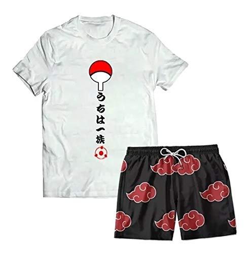 Kit Camiseta + Short Praia Verão Akatsuki Naruto Anime (XG, Preto/Branco)