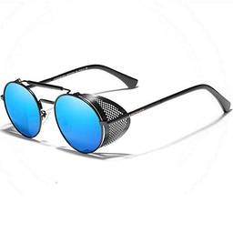 Óculos de Sol Masculino Redondo Steampunk Kingseven Proteção Polarizados UV400 Anti-Reflexo N7550 (C5)