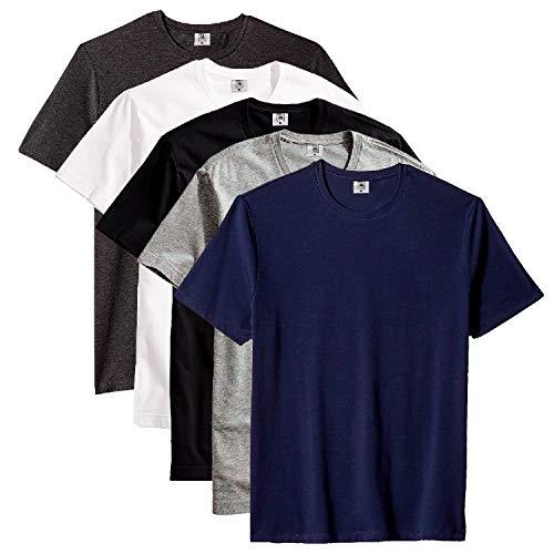 Kit com 5 Camiseta Masculina Básica Algodão Premium (Azul, P)