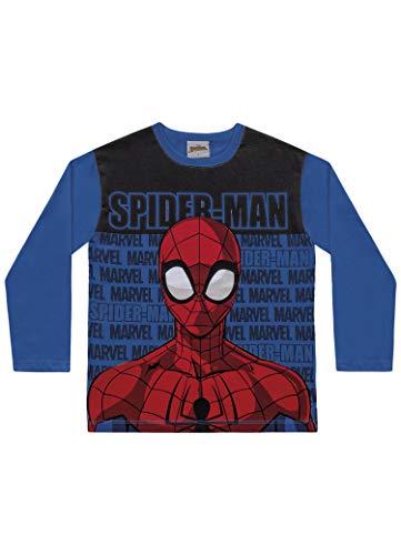 Camiseta Avulsa Manga Longa Spider Man, Fakini, Meninos, Azul Escuro, 8