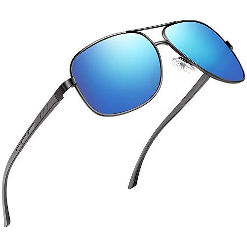 Óculos de Sol Masculino Polarizados Joopin Grande Armação Retangular Planas Metal Leve Dirigindo Óculos de Sol para Homens,Azul Lentes Espelhadas,Proteção UV400 (Lente Espelhada Azul Freixo Moldura)