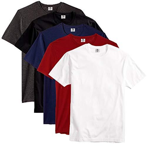 Kit com 5 Camisetas Masculina Básica Algodão Premium (Azul, Chumbo, Preto, Branco e Vinho, G)