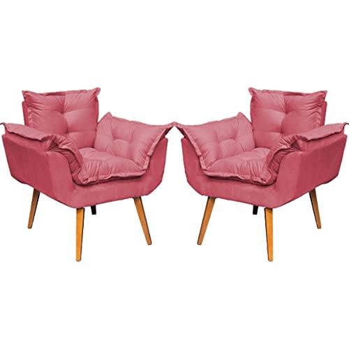 Kit 2 Poltronas Opala Para Sala Decorativas Cadeiras Confortáveis Para Sala De Espera Recepção Consultório Escritório Manicure Pé Castanho - Clique & Decore (Rosê)