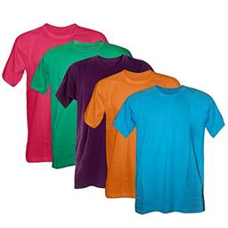 Kit 5 Camisetas Masculinas Básicas 100% Algodão Penteado (Verde Bandeira, Roxo, Turquesa, Pink, Laranja, G)