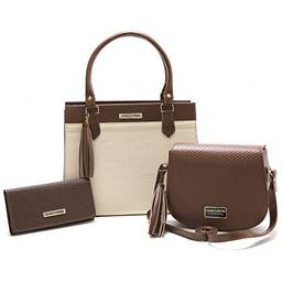 Bolsas Femininas Grande, Pequena e Carteira Santorini Handbag (Marrom/Creme)