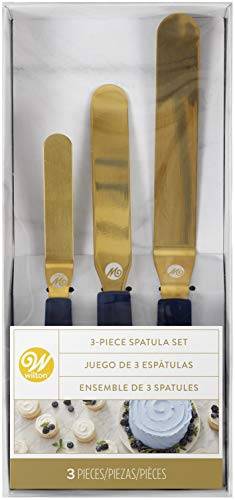 Wilton Conjunto de espátulas para cobertura azul marinho e dourado, 3 peças, sortidas