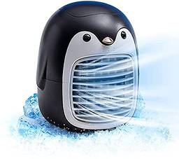 Ventilador de ar condicionado portátil do Pinguim fofo, refrigerador de ar sem fio USB recarregável, mini evaporativo de espaço pessoal, ventilador de névoa silencioso de 3 velocidades para escritório, casa, quarto, carro, quarto (preto)