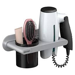 KKmoon Suporte para secador de cabelo montado na parede Suporte para secador de cabelo suspenso com organizador Suporte para armazenamento de copos para banheiro de barbearia