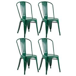 Loft7, Kit 4 Cadeiras Iron Tolix Design Industrial em Aço Carbono Vintage Moderna e Elegante Versátil Sala de Jantar Cozinha Bar Restaurante Varanda Gourmet, Verde Escuro