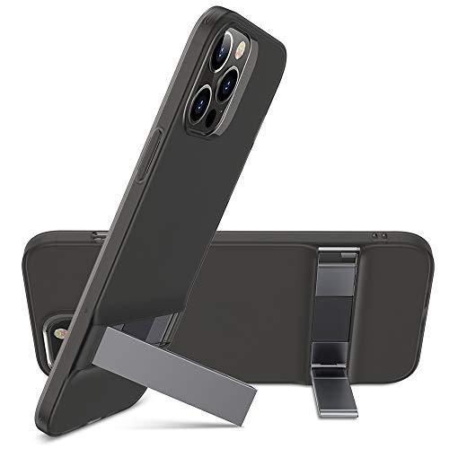 ESR Suporte de metal projetado para capa para iPhone 12/12 Pro capa para [Design patenteado] [Base bidirecional] [Proteção contra quedas reforçada] Parte traseira macia de TPU flexível para iPhone 2020, 6.1 polegadas - preto translúcido