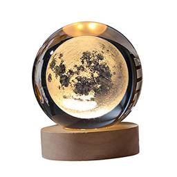 Newmind Lâmpada noturna 3D de cristal luz educacional astronomia lâmpada noturna com base para decoração, lua