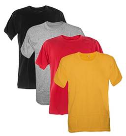 Kit 4 Camisetas 100% Algodão 30.1 Penteadas (Preto, Mescla, Vermelho, Ouro, G)