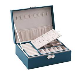 KKcare Caixa de joias multifuncional caixão de couro pu dupla camada estojo de armazenamento de organizador de joias de grande capacidade para colar de brincos de anéis