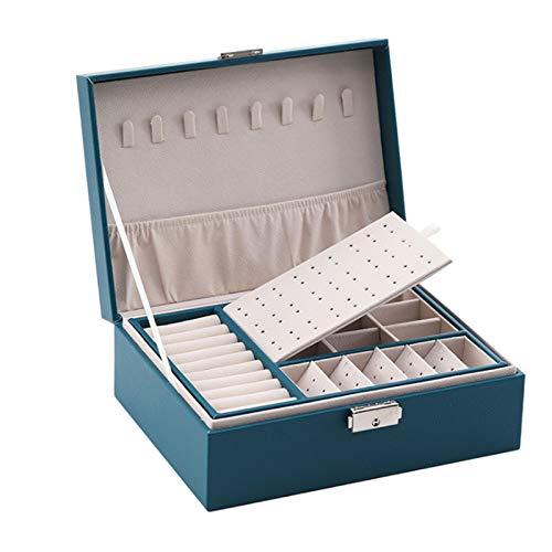 KKcare Caixa de joias multifuncional caixão de couro pu dupla camada estojo de armazenamento de organizador de joias de grande capacidade para colar de brincos de anéis