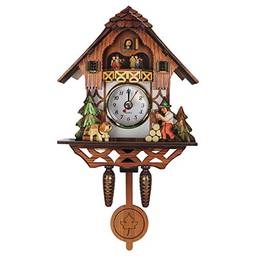 Relógio de cuco BesPORTBLE tradicional chalé preto relógio de casa de floresta feito à mão com pêndulo de parede de madeira, quartzo, decorações para pendurar na parede, presentes sem bateria