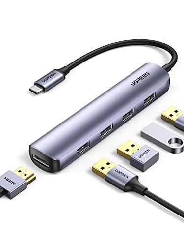 UGREEN Adaptador USB C para USB USB C HDMI Dongle com saída HDMI 4K 4 portas USB 3.0 compatível com MacBook Pro, iPad Pro, XPS Pixelbook e mais