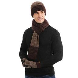 TENDYCOCO Conjunto de gorro masculino de tricô para inverno e cachecol de lã com tela sensível ao toque, Café