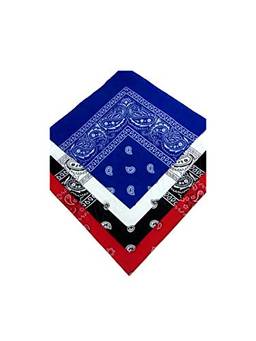 Kit 4 Bandana Preto, Vermelha, Branco, Azul (Preta, vermelha, Branco e Azul)