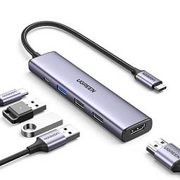 UGREEN USB C Hub com carregamento PD de 100 W, Adaptador Tipo C para HDMI 4K 30 Hz, USB Hub 3.0 Portas de transferência de dados de 5 Gbps, Compatível com MacBook Pro/Air 2023 M2/M1, iPad Pro/Air